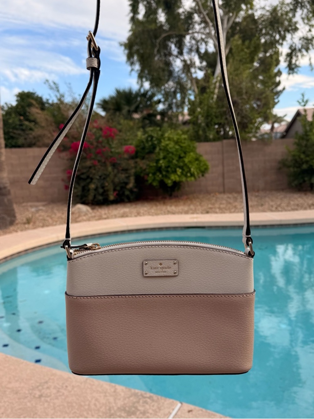 kate spade Two-Tone Taupe & Light Beige Pebbled Leather Crossbody